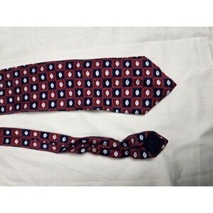 Pfizer Tie Mens Red Blue 100% Silk Geometric Grid Logo Novelty Allover Necktie